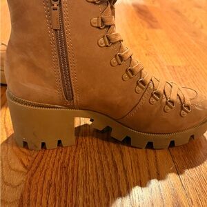 Schultz Tan Combat Moto Boots with Lace-Up and Zipper